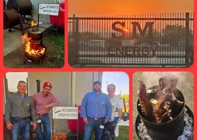 Gallery 94 Automated Dynamics Corp. team at smoking area with fire pit and sunset view.