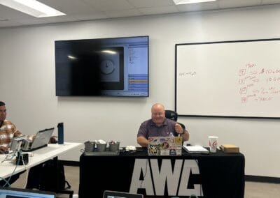 Gallery 38 Automated Dynamics Corp. team in a modern conference room during a presentation or meeting.